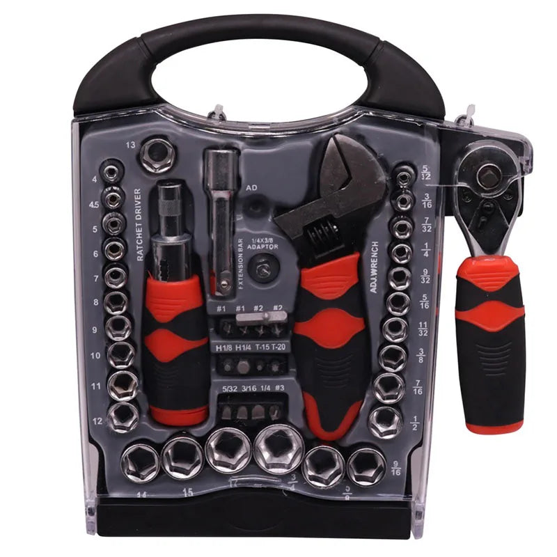 45 Pcs/set Stubby set short handle tool kit Screwdriver movable wrench sleeve ratchet spanner car  box dent repair