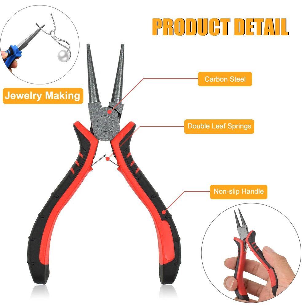 NEWACALOX 8Pcs Mini Pliers Set Jewelry Making Beading Wire 4.5 Inch Wire Cutter Pliers Manual Diagonal Pliers DIY Plier Set