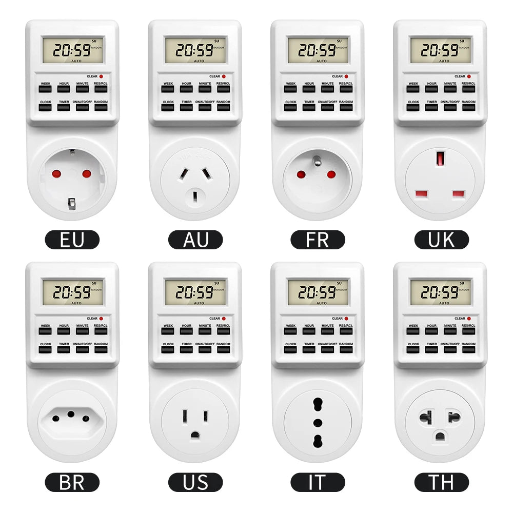 Digital Electronic Timer Switch Socket Kitchen Timer Outlet 24 Hour Programmable Timing Socket EU UK AU US BR FR IT TH Plug