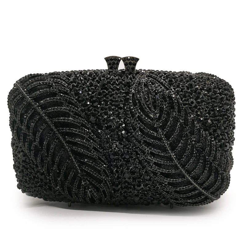 Silver Evening Clutches Diamond Wedding Purses WHTUOHENG Crystal Purses Rhinestone Clutch  Bags Leaves Women Party Handbags