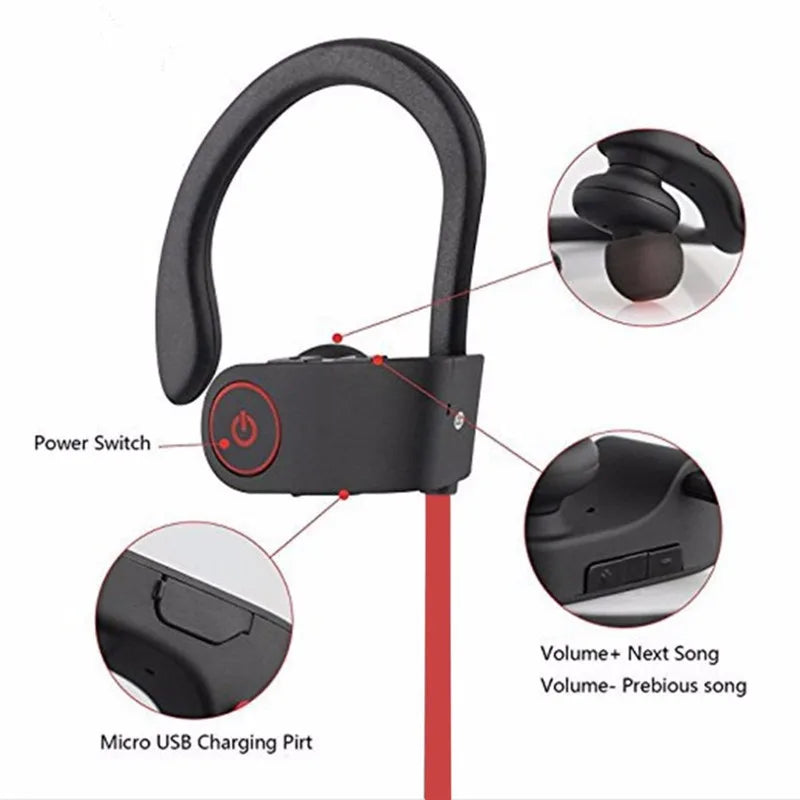 U8 Wireless Earphone Bluetooth 4.1 Headset with Microphone Ear Hook Sport Cordless Phone Bluetooth Earbuds Earpieces