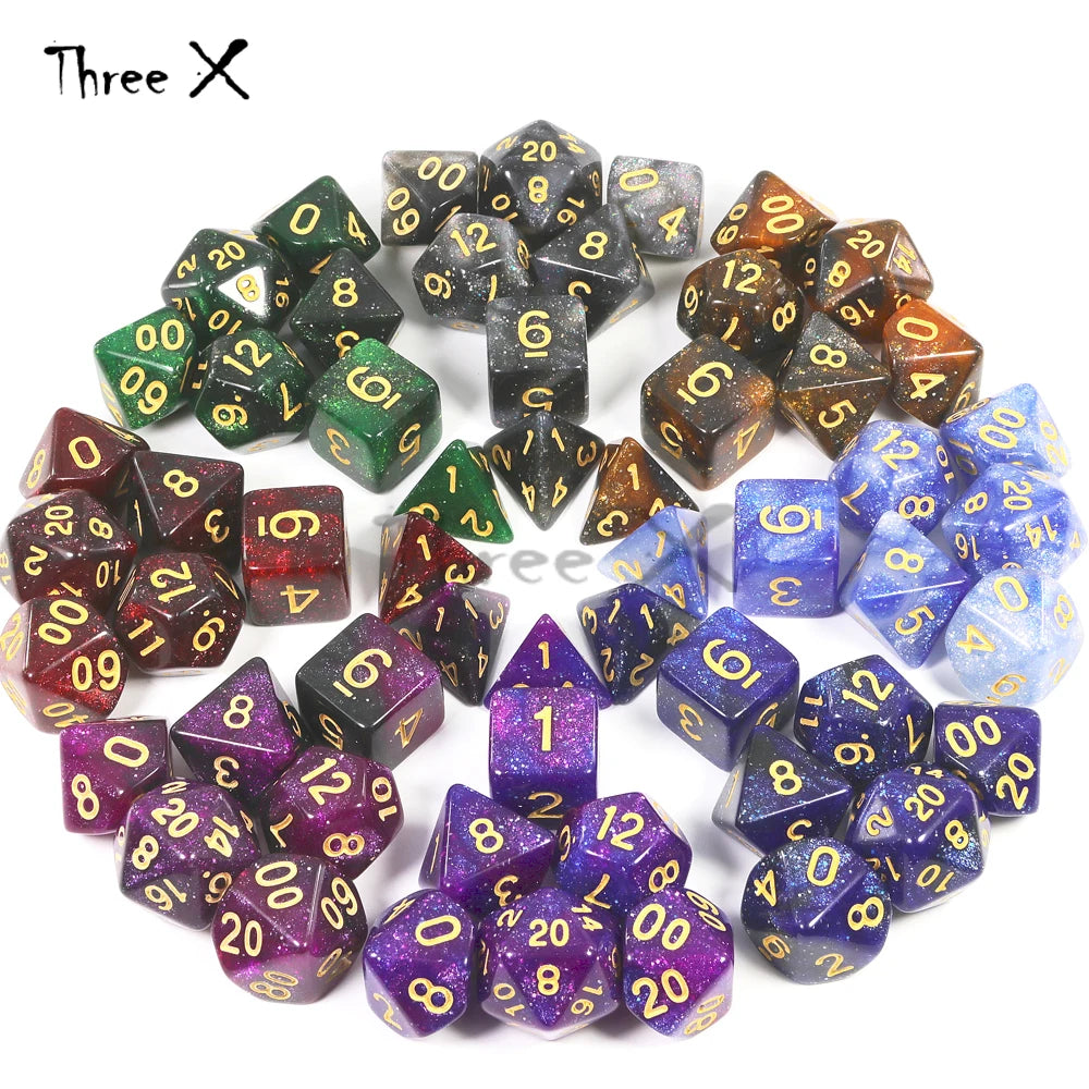 High Quality 15 color Creative Universe Galaxy Dice Set of D4-D20 Glitter Powder Amazing Effect for DNDGame Tabletop TRPG Games