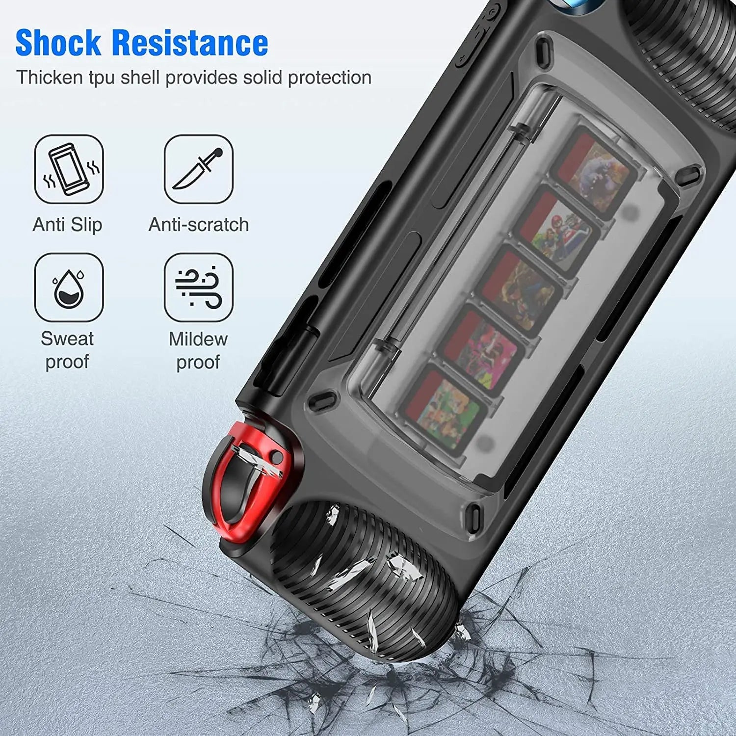 Protective Case for Nintendo Switch Grip Shell with 7 Storage Slots Multi-Angle Adjustable Stand, Handle Cover Shock-Absorption
