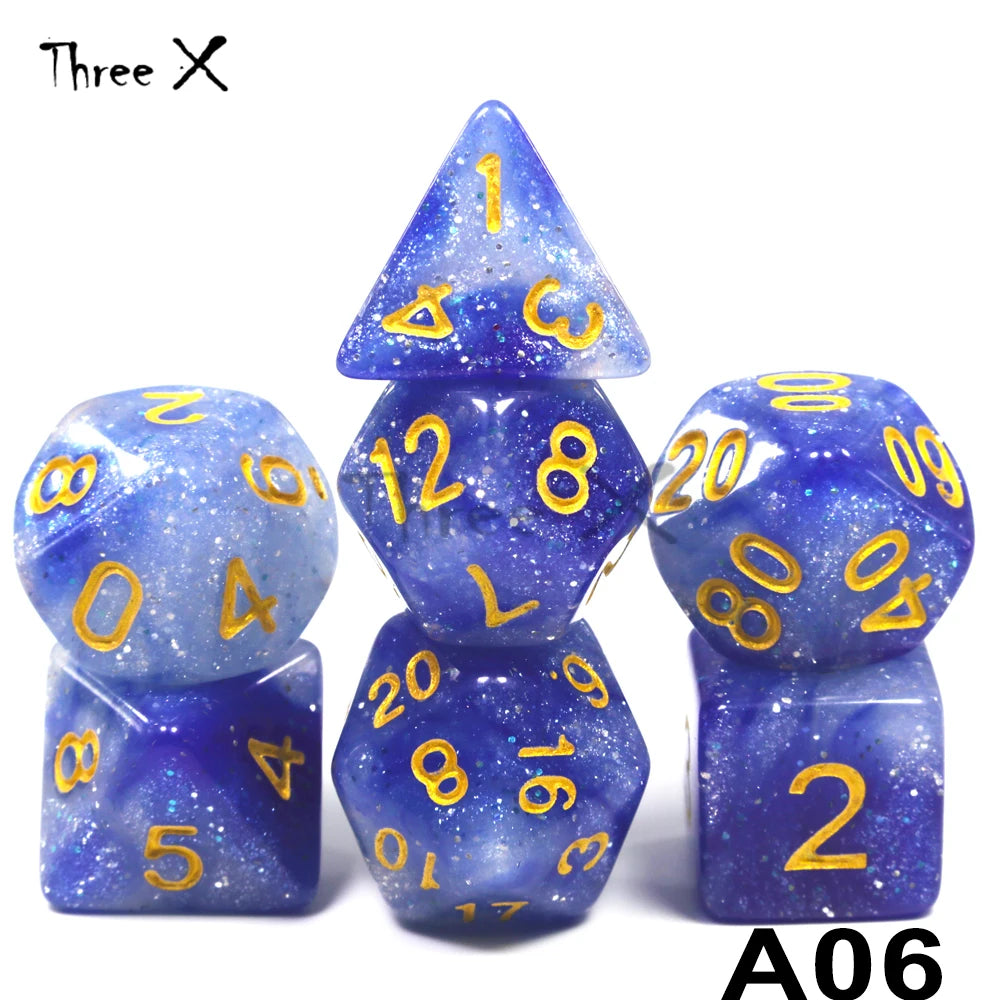 High Quality 15 color Creative Universe Galaxy Dice Set of D4-D20 Glitter Powder Amazing Effect for DNDGame Tabletop TRPG Games