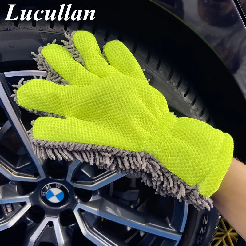 Lucullan Detailer's Preference Chenille Paws Mitt Double Sided Microfiber Interior & Exterior Auto Detailing Cleaning Glove