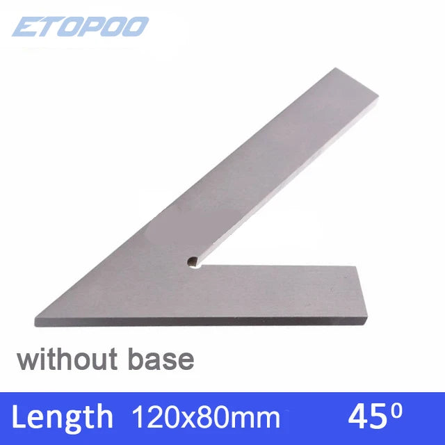 DNI875/2 100*70mm 120*80mm 200mm 45 Degree Square Ruler with Wide Base Steel 45 Degree Industrial Try Machinist Square with Base