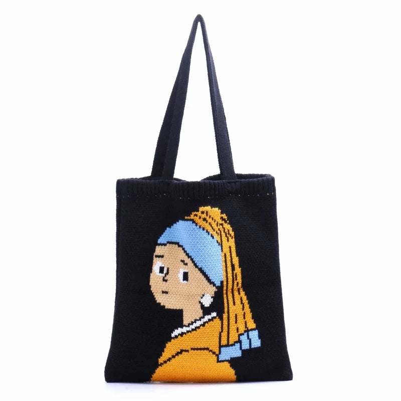 YoReAi Women Knitting Shoulder Bags Cute Duck Ladies Cartoons Handbag Casual Tote Literary BookBag Wool Shopping Bag For Girls