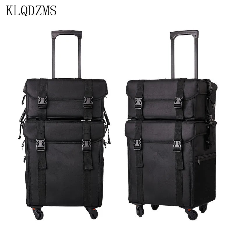 KLQDZMS Professional Cosmetic Case Female Oxford Cloth Beauty Manicure Toolkit Large Capacity Trolley With Wheel Luggage Bag