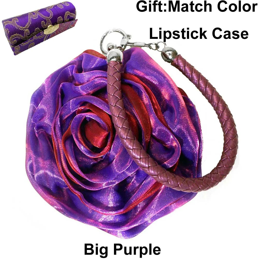 Colourful Women's Rose Flower Handbag Top Handle Bridal Bags Satin Party Wedding Evening Bags Luxury Lady Clutch Purse