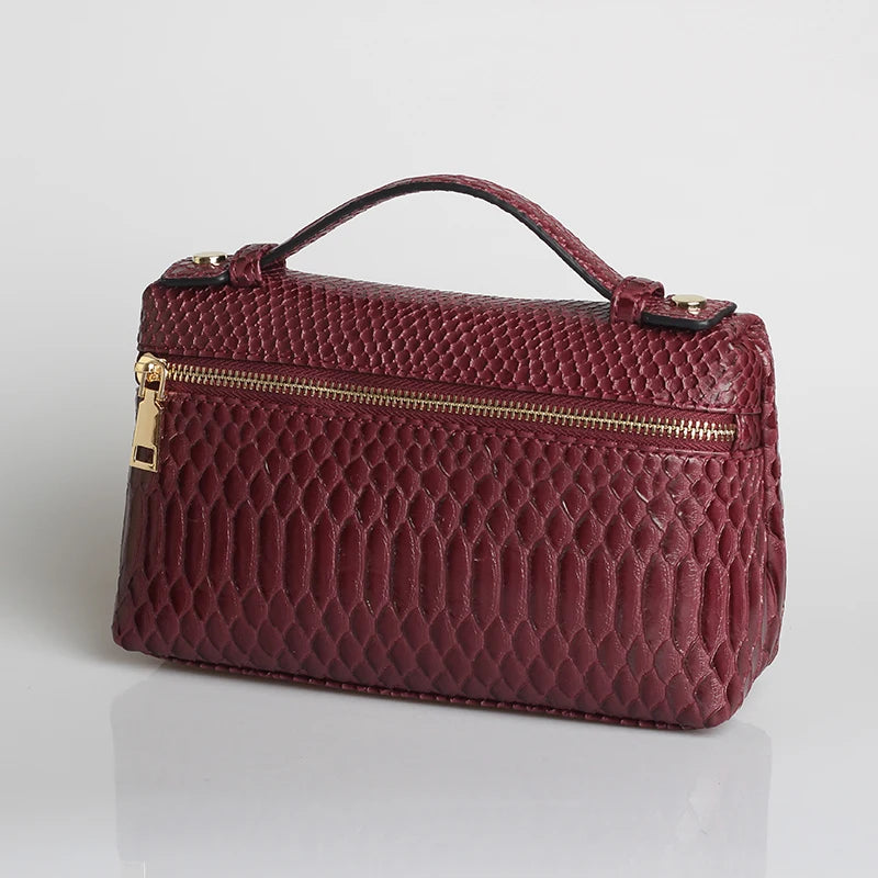 TOPHIIGH Newly Handbag Fashion Portable Make Up Bag For Women Clutch Snake Red Coffee Ladies Hand Bag Purse Ins Hot Selling