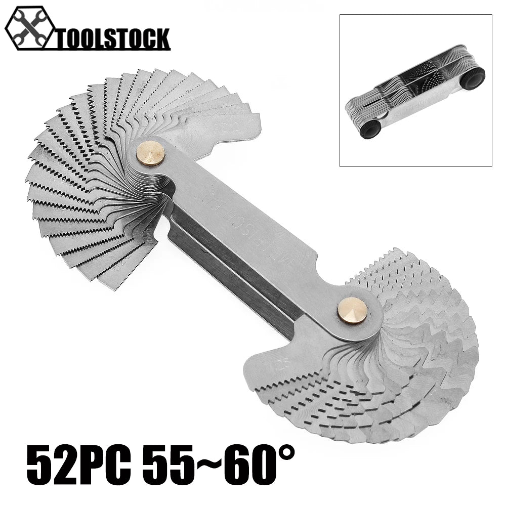 55-60 Degree Stainless Steel Screw Gauge Metric Iinch Screw Thread Pitch Gauge Blade Gage Pitch Folding Measuring Gauging  Tool