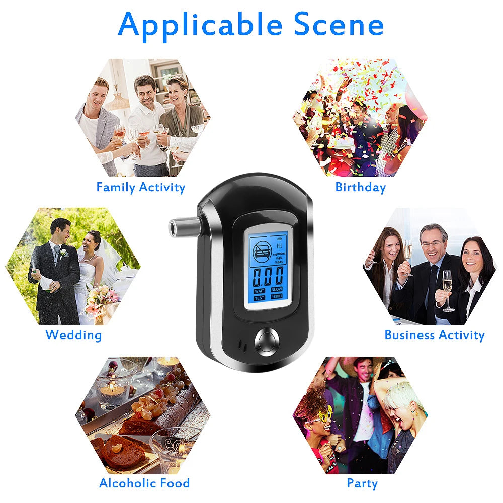 Smart Digital Breath Alcohol Tester LCD Screen Manual Breath Drunk Driving Analyzer LCD Screen Professional AT6000