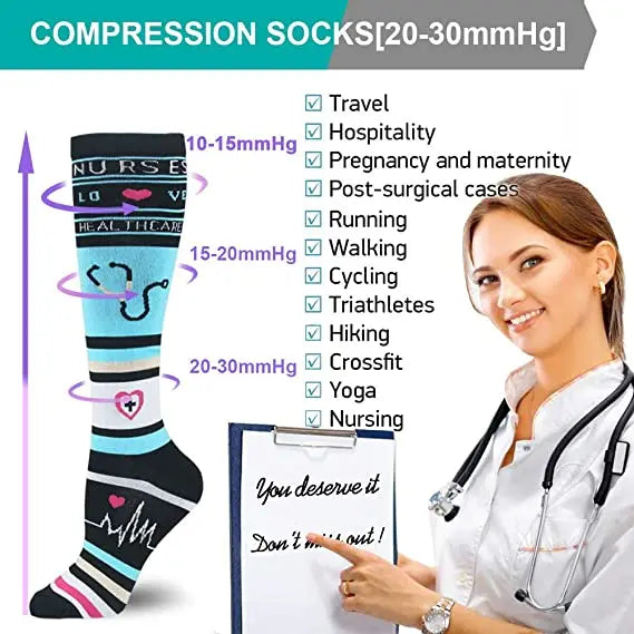 Compression Socks For Women & Men Circulation Compression Socks Knee High Best For Running,Medical,Nurse,Travel,Cycling,Diabetes