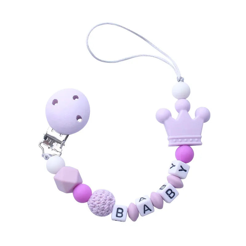 Custom Free personalized Name baby pacifier holder chain Handmade silicone crown safe teether Newborn Chew Gift