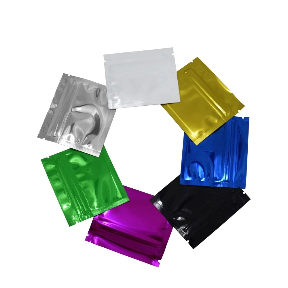 100Pcs Colorful Glossy Aluminum Foil Zip Lock Bag Tear Notch Self Grip Seal Food Ground Coffee Storage Packaging Pouches