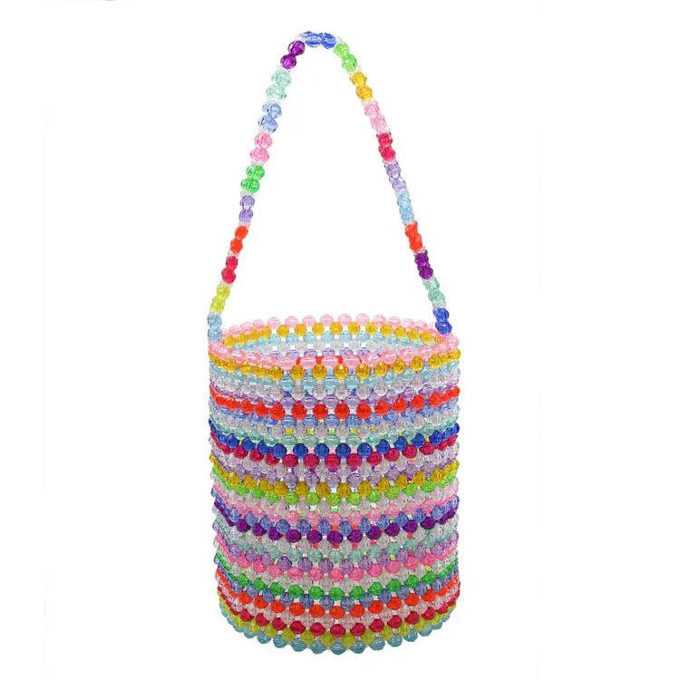 Luxury Pure Hand-woven Beaded Bucket Bag 2019 New Fashion Pearl Beaded Woven Shoulder Messenger Bag Handbags Women Family