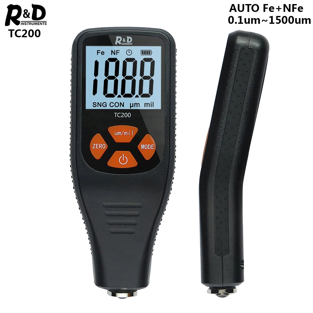 R&D TC200 Coating Thickness Gauge Backlight LCD Film measurement composite Auto Car Paint Thickness Meter withUS RU Manual Fe/NF