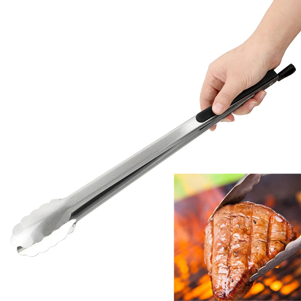 BBQ Tongs Stainless Steel Grill Tools Barbecue Salad Food Clip Kitchen Tools