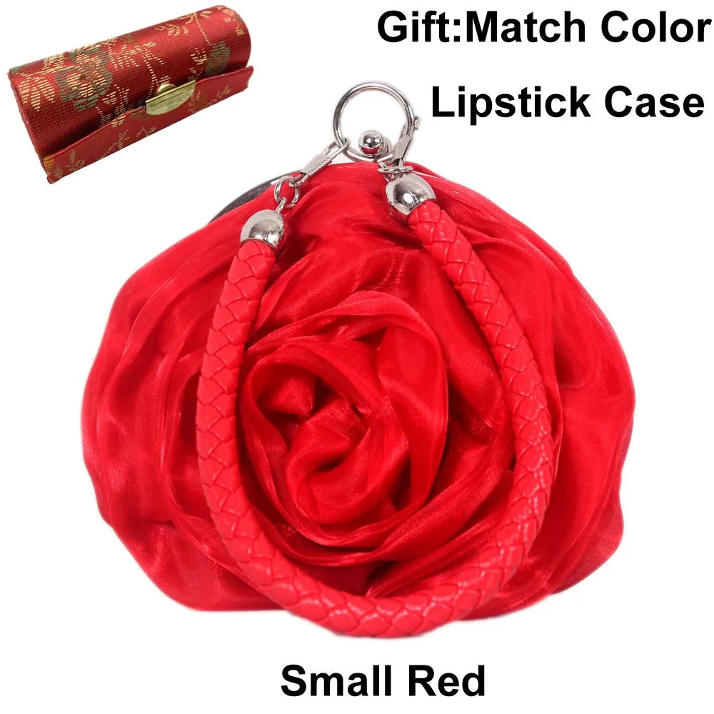 Colourful Women's Rose Flower Handbag Top Handle Bridal Bags Satin Party Wedding Evening Bags Luxury Lady Clutch Purse