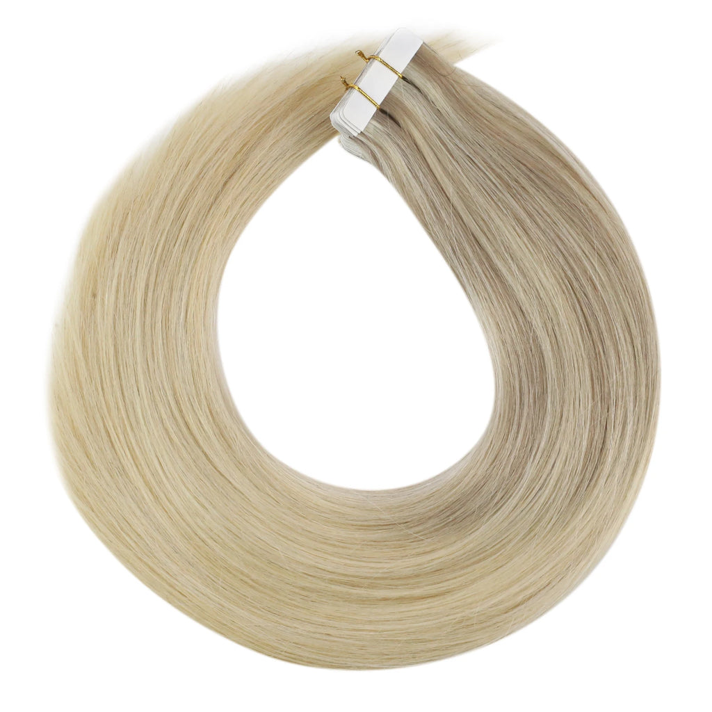 VeSunny Tape in Hair Extensions Human Hair Seamless Skin Weft Hair Extensions Double Sided Balayage Hair Color Adhesive Silky