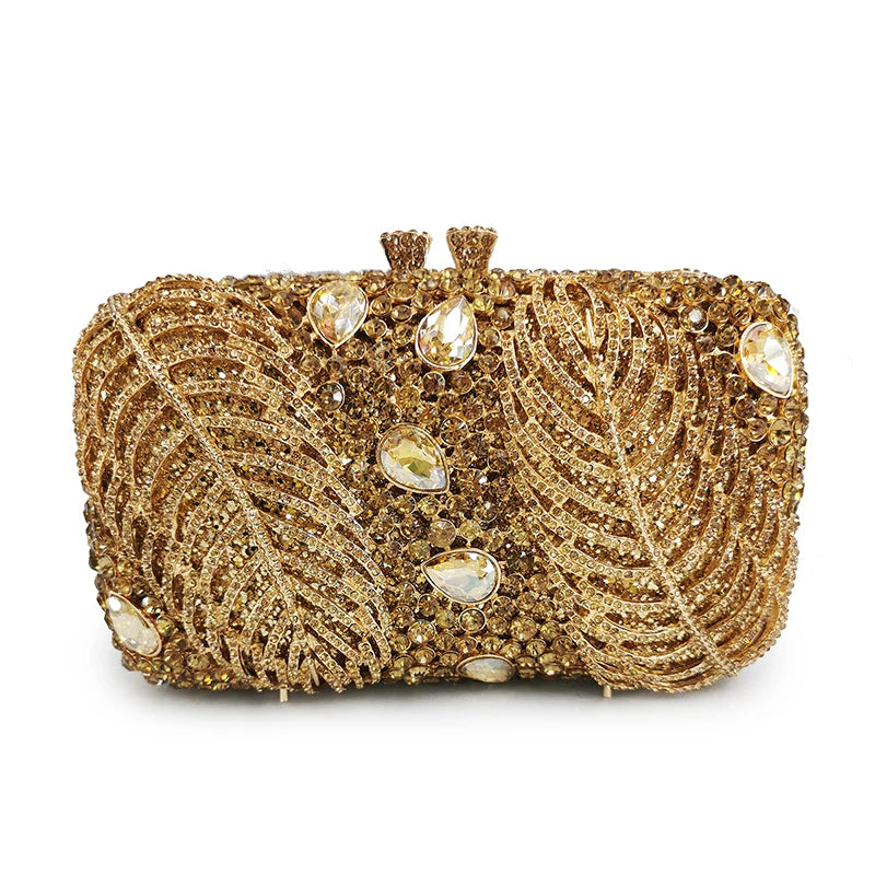 Silver Evening Clutches Diamond Wedding Purses WHTUOHENG Crystal Purses Rhinestone Clutch  Bags Leaves Women Party Handbags