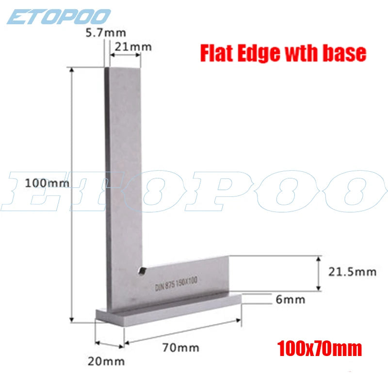 ETOPOO Measuring Tools DIN875/2 Standard With Stop Stainless Steel 90 Degree Miter Angle Corner Ruler Wide Base Gauge