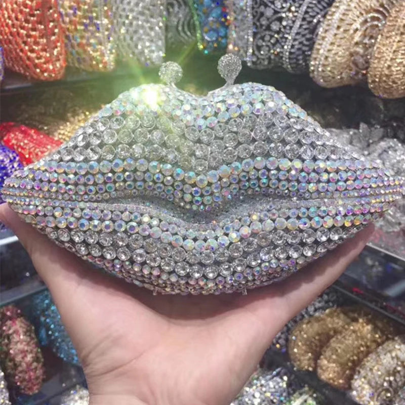New Arrival Mouth Crystal Evening Bag Yellow/AB Diamond Wedding Bridal Clutches Purses Women’s Rhinestone Mini Minaudier Handbag