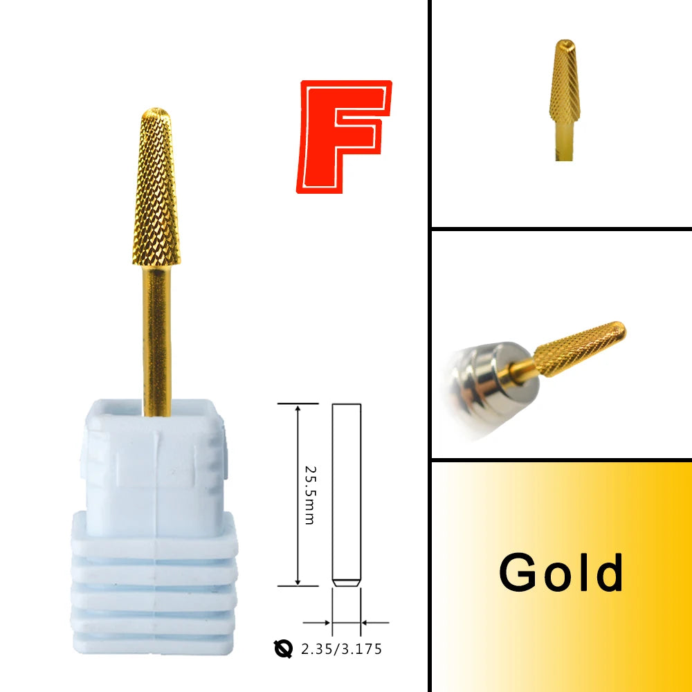 RolinStar 4.0mm Cone Gold Silver Cuticle  steel Carbide Clean Safety nail drill bit file gel polish remover