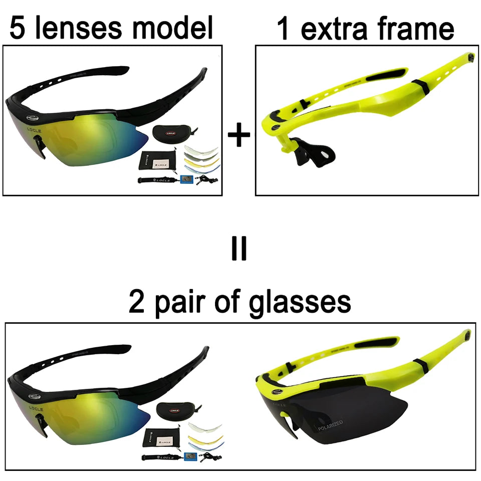 LOCLE Hiking Glasses UV400 Polarized Sunglasses Men Tactical Shooting Goggles Fishing Climbing Sport Glasses Cycling Goggles