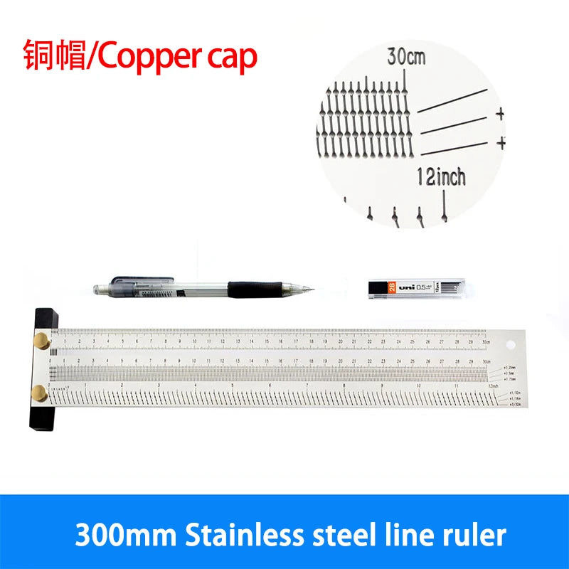 High-Precision Scale Ruler T-Type Hole Ruler Stainless Woodworking 100mm 200mm Scribing Mark Line Gauge Carpenter Measuring Tool