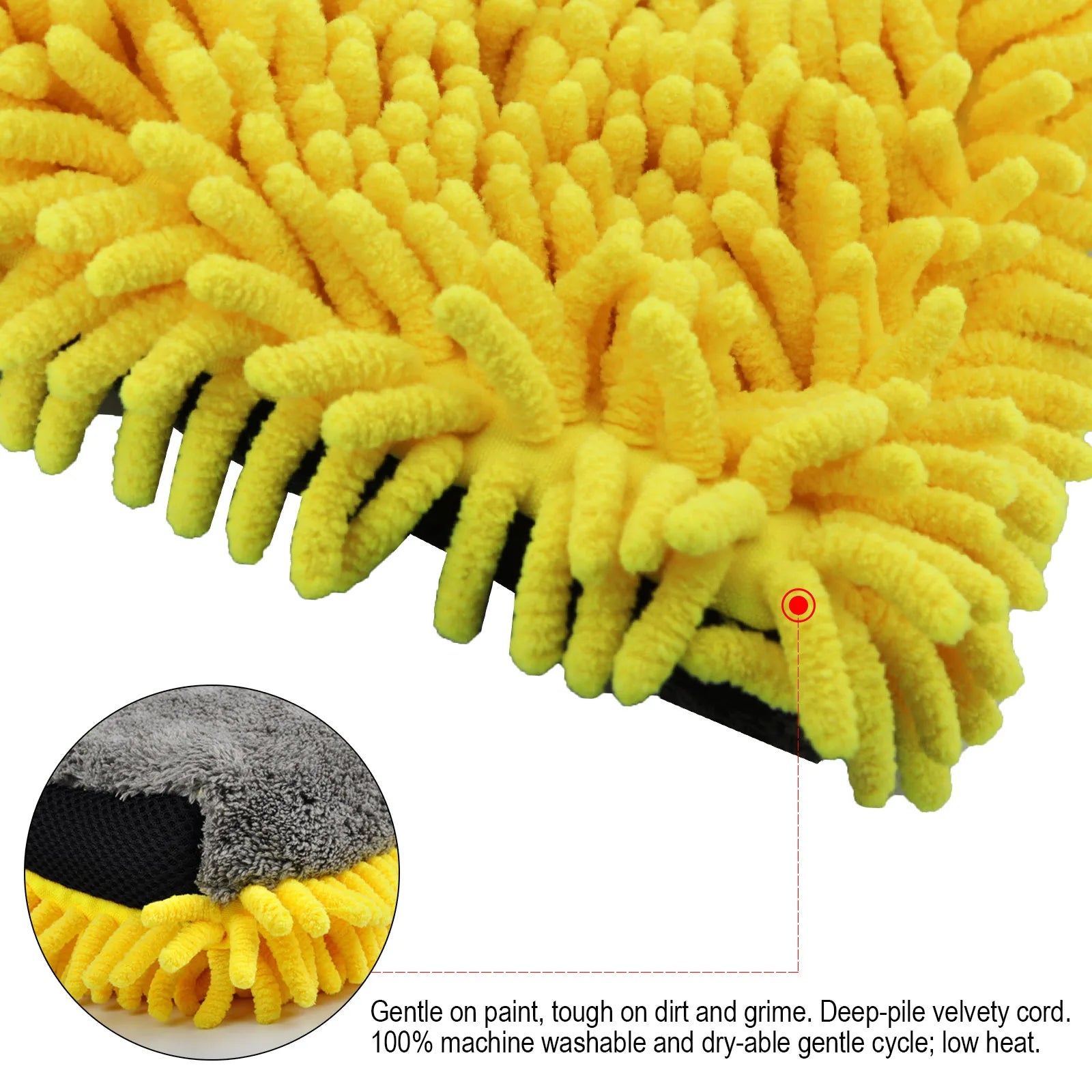 Microfiber Car Wash Mitt Ultrafine Fiber Chenille Wash Glove Soft Mesh Backing No Scratch for Car Wash and Cleaning