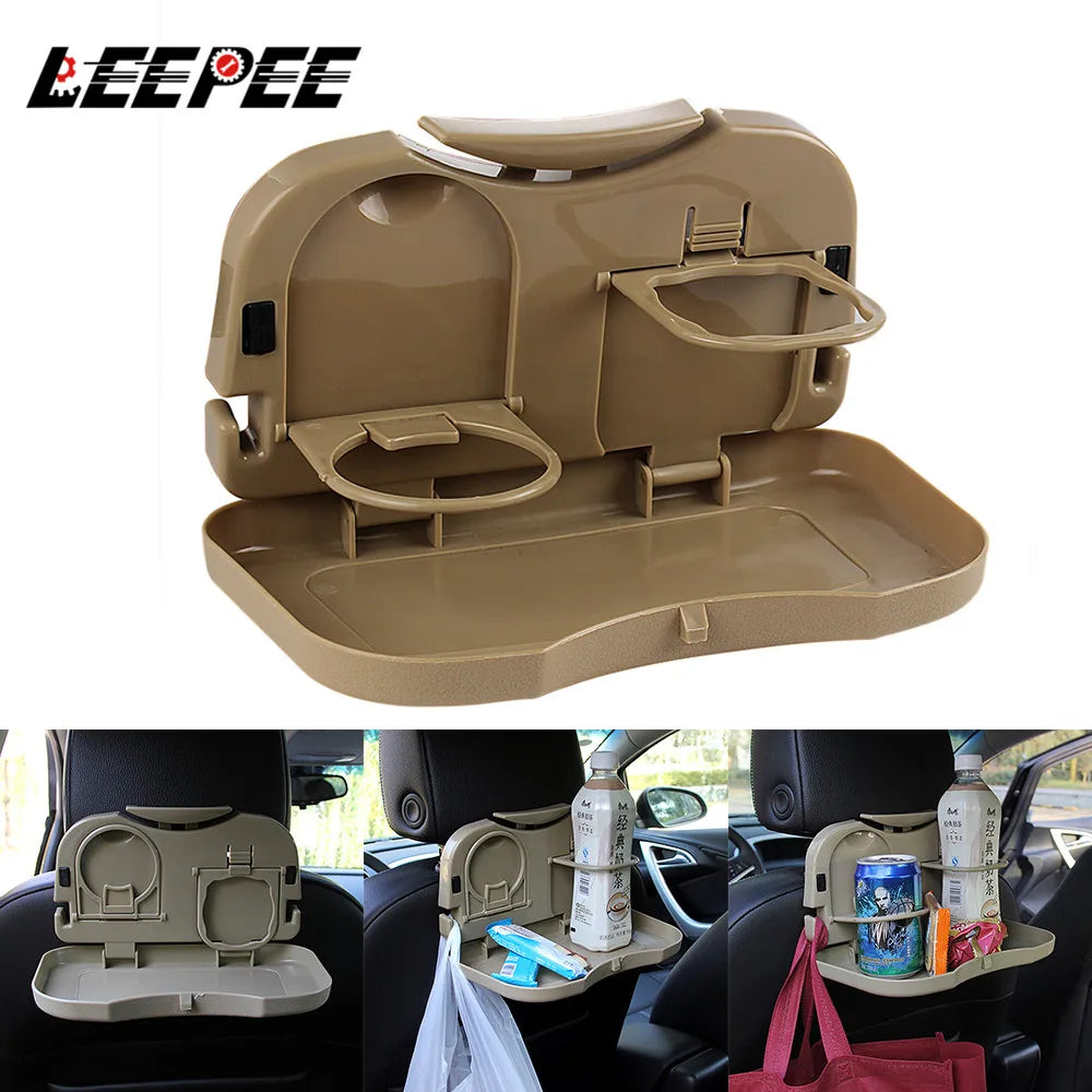 Foldable Car Back Seat Table Auto Drink Food Cup Mini Tray Holder Stand Desk Trash Bin Storage Case Interior Vehicle Accessories