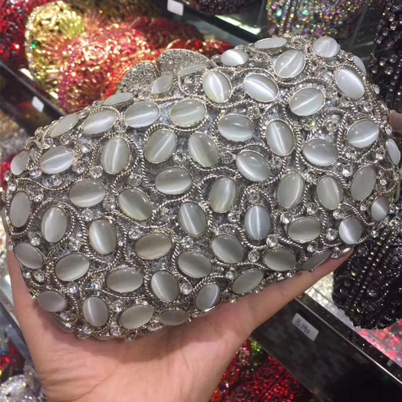 Large Stone Blue Evening Bags Diamond Silver Metal Bridesmaid Purses  Crystal Handbags Luxury Women Rhinestone  Money Wallets