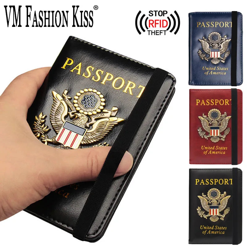 VM FASHION KISS USA RFID Passport Covers Holder Women Men Lettering Business ID Bank Card Storage Purse Case Travel Accessories