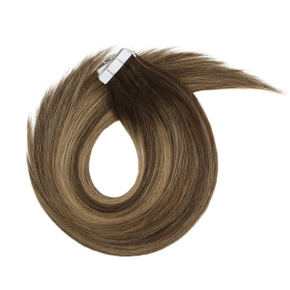 VeSunny Tape in Hair Extensions Human Hair Seamless Skin Weft Hair Extensions Double Sided Balayage Hair Color Adhesive Silky