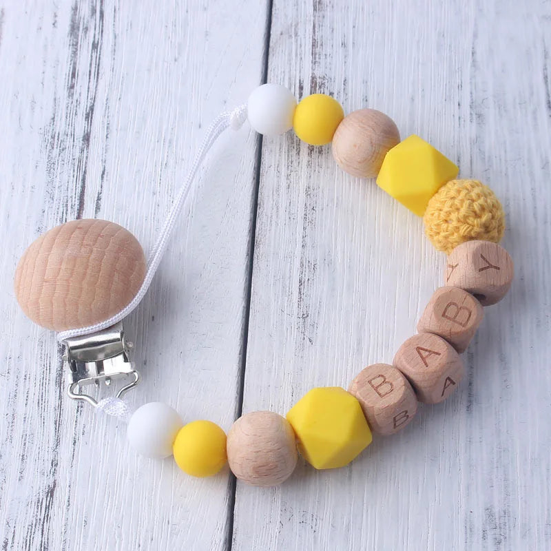 Custom Free personalized Name baby pacifier holder chain Handmade silicone crown safe teether Newborn Chew Gift