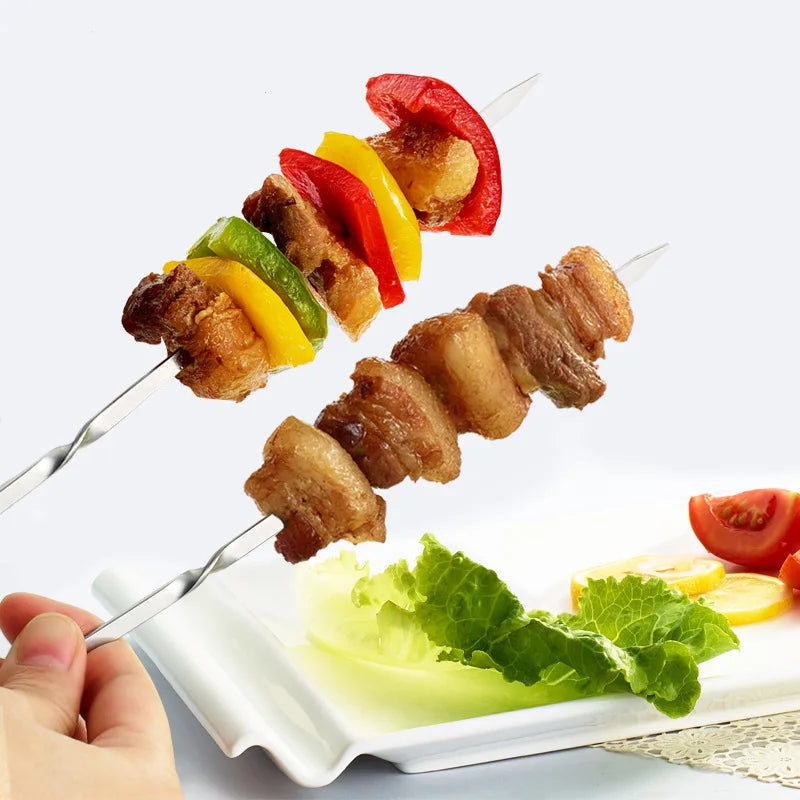 100pcs/50pcs Reusable Flat Stainless Steel Barbecue Skewers Bbq Needle Stick for Outdoor Camping Picnic Tools Cooking Tools