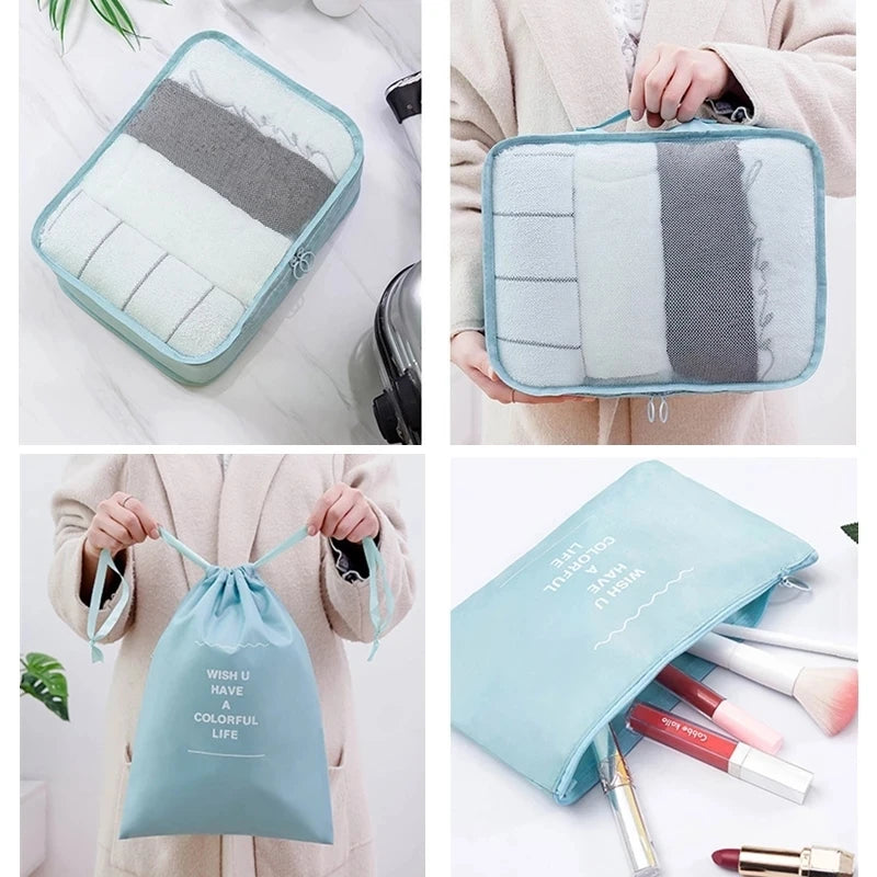 6/8/9pcs/Set Travel Organizer Storage Bags Suitcase Packing Set Storage Cases Luggage Organizer Clothes Bra Shoe Tidy Pouch Bag