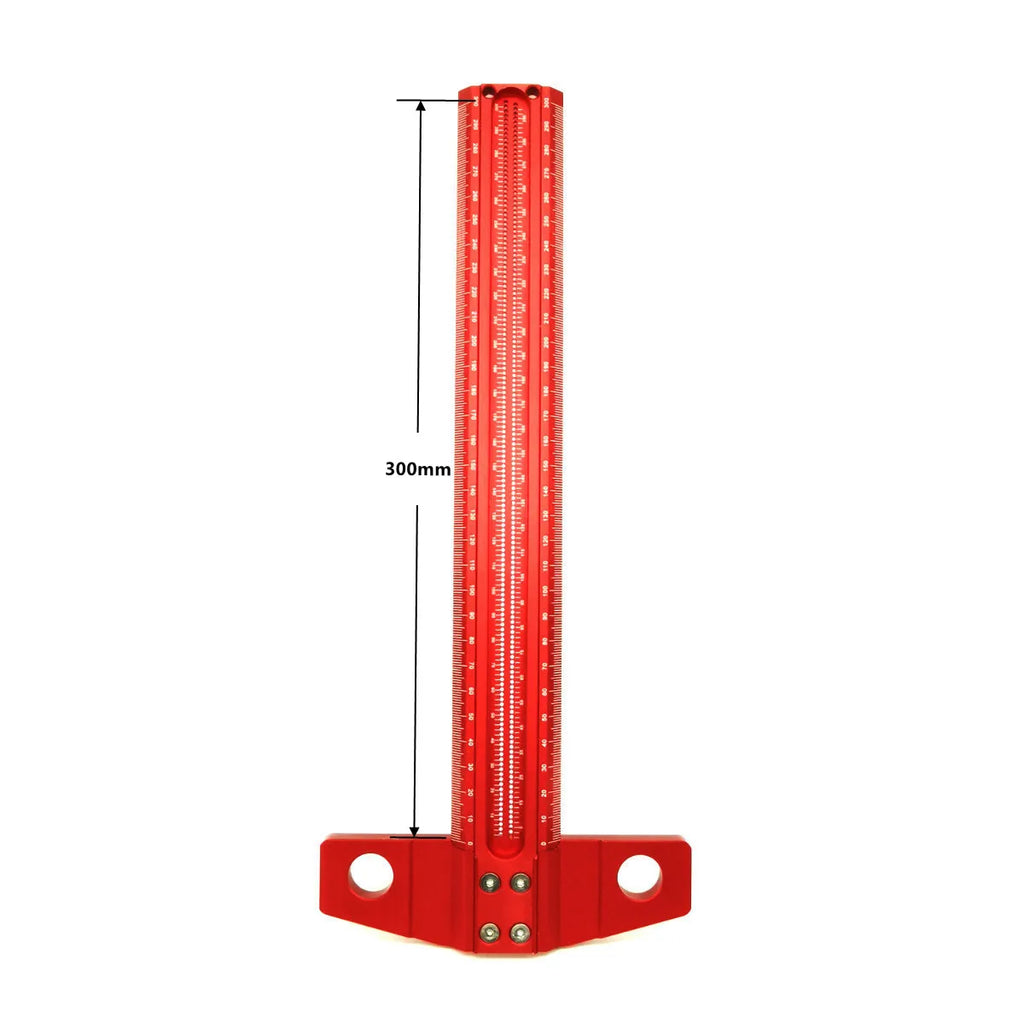 Precision Marking T-Ruler Aluminum Alloy Woodworking Scribe Marking Gauge Deluxe Crossed-out Hole Scribing Ruler Measuring Tools