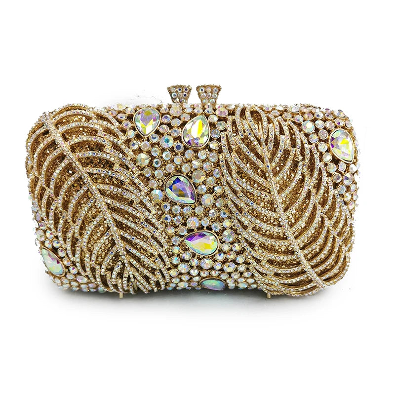Silver Evening Clutches Diamond Wedding Purses WHTUOHENG Crystal Purses Rhinestone Clutch  Bags Leaves Women Party Handbags