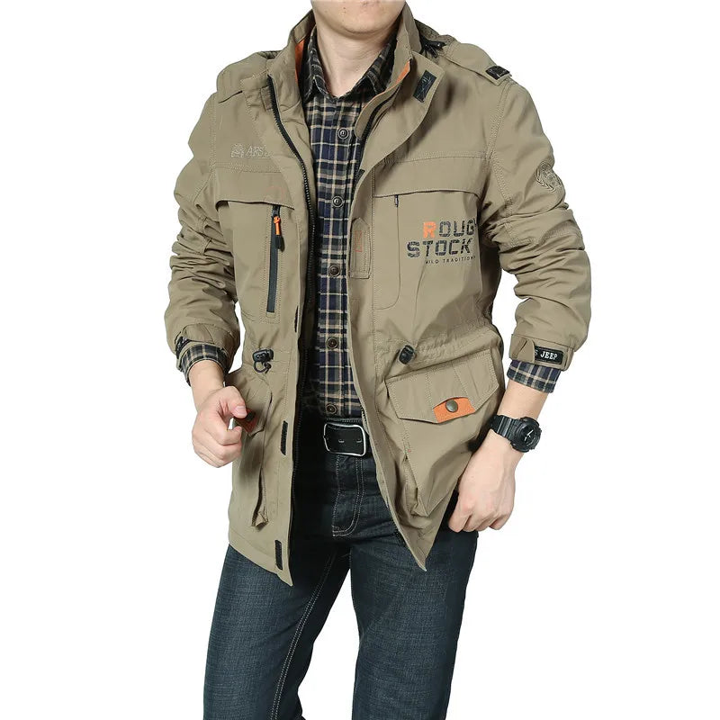 Men's Windbreaker Tactical Waterproof Jacket Skin Soft Shell Clothes Flight Pilot Hood Coat Climbing Field Jacket