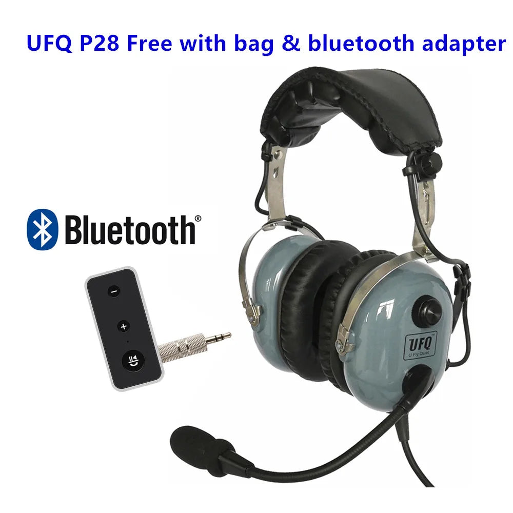 UFQ  Gray P28 Aviation Headset  Free with Bluetooth Adapter and bag  Great PNR pilot Headset with Bose Grade Hi-Fi Speakers