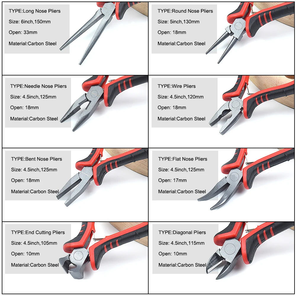 NEWACALOX 8Pcs Mini Pliers Set Jewelry Making Beading Wire 4.5 Inch Wire Cutter Pliers Manual Diagonal Pliers DIY Plier Set