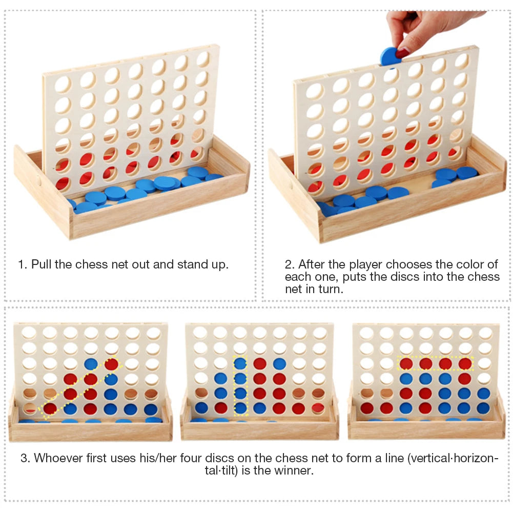 4 In A Row Four In A Row Wooden Game, Line Up 4, Classic Family Toy, Board Game For Kids And Family Fun Party Playing Strategy