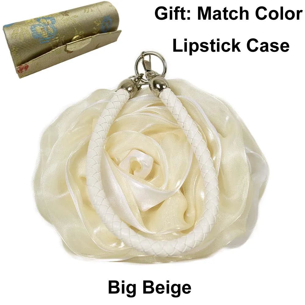 Colourful Women's Rose Flower Handbag Top Handle Bridal Bags Satin Party Wedding Evening Bags Luxury Lady Clutch Purse