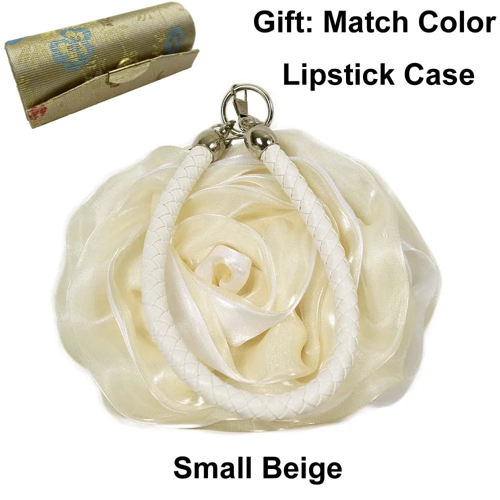 Colourful Women's Rose Flower Handbag Top Handle Bridal Bags Satin Party Wedding Evening Bags Luxury Lady Clutch Purse