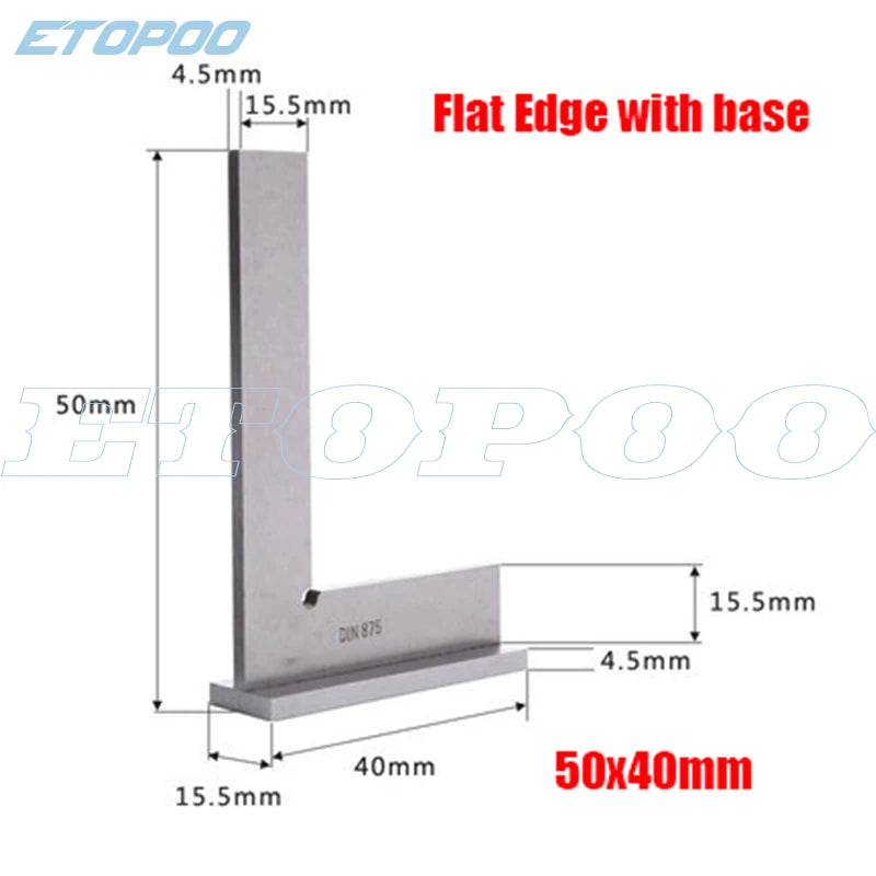 ETOPOO Measuring Tools DIN875/2 Standard With Stop Stainless Steel 90 Degree Miter Angle Corner Ruler Wide Base Gauge