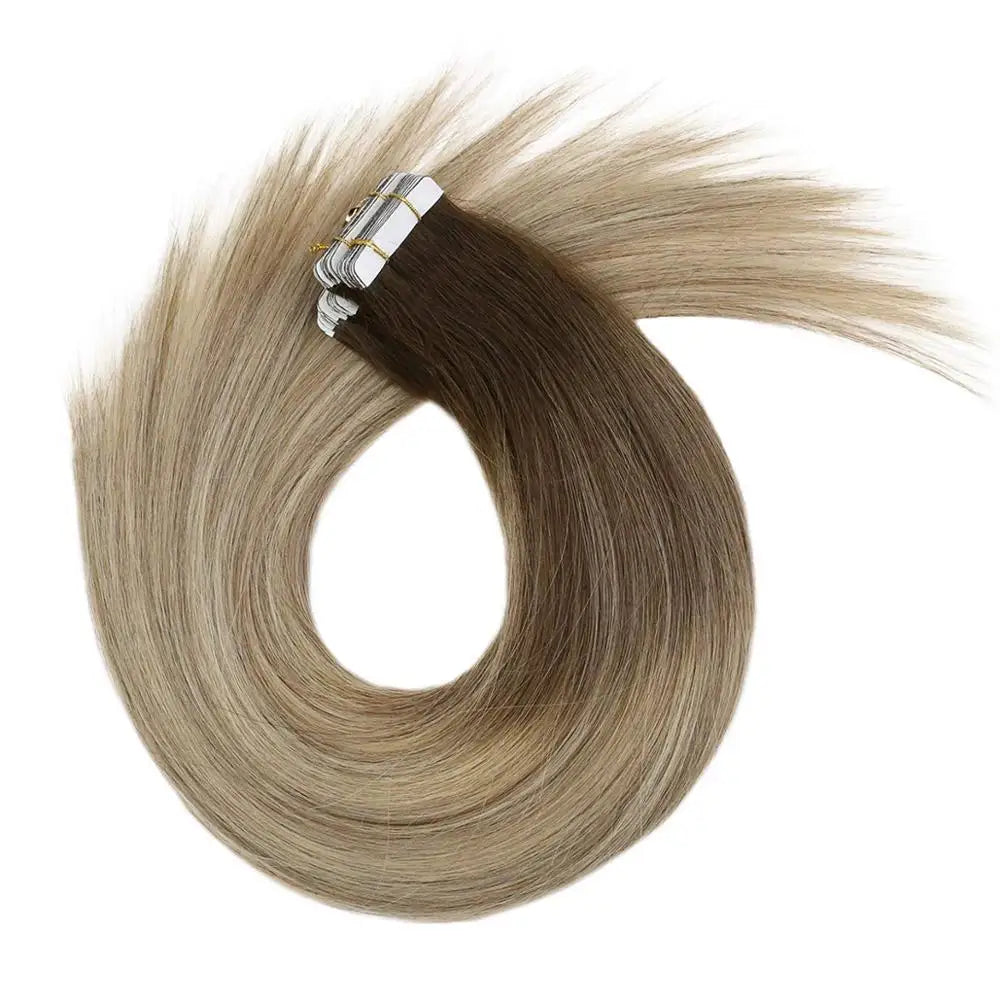 VeSunny Tape in Hair Extensions Human Hair Seamless Skin Weft Hair Extensions Double Sided Balayage Hair Color Adhesive Silky