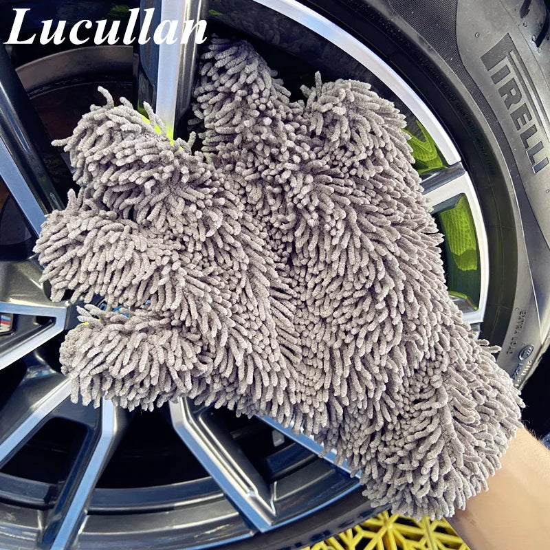 Lucullan Detailer's Preference Chenille Paws Mitt Double Sided Microfiber Interior & Exterior Auto Detailing Cleaning Glove