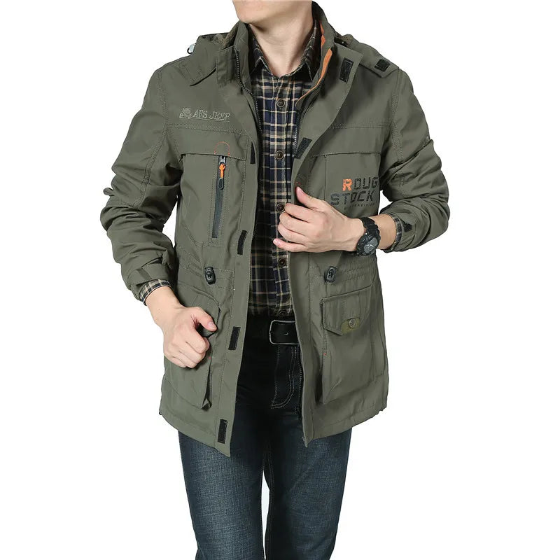 Men's Windbreaker Tactical Waterproof Jacket Skin Soft Shell Clothes Flight Pilot Hood Coat Climbing Field Jacket